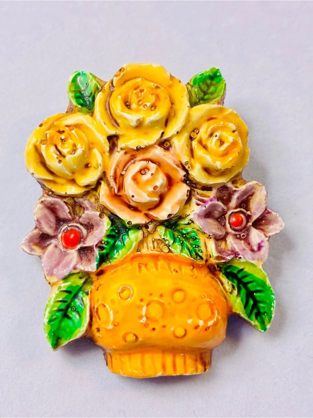 Vintage Made In Germany Colorful Retro Floral Bouquet Chunky Brooch